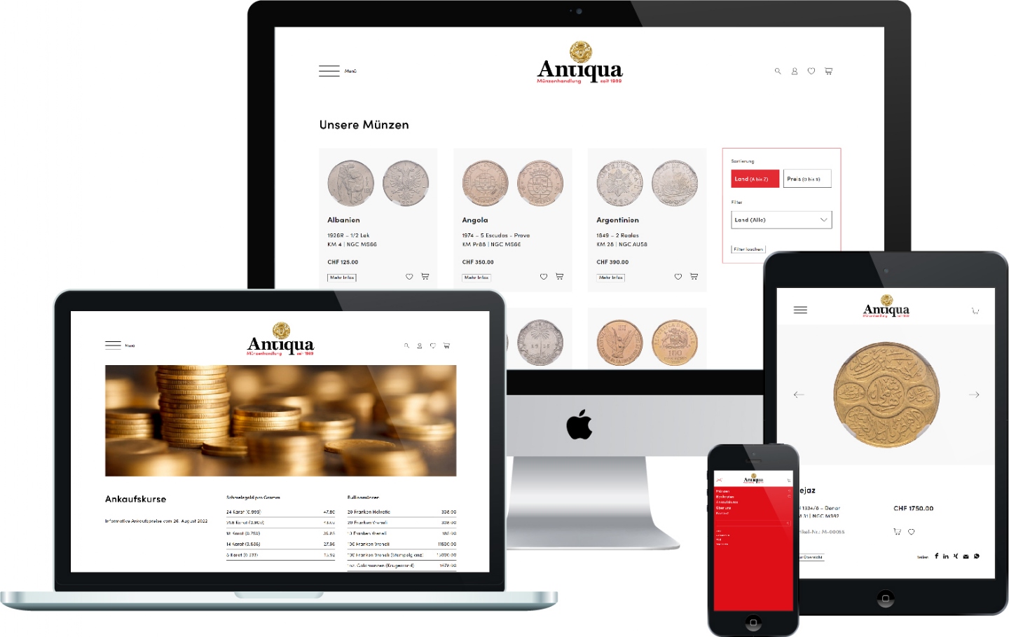 Antiqua Trading AG - Responsive Website, CMS, Online-Shop